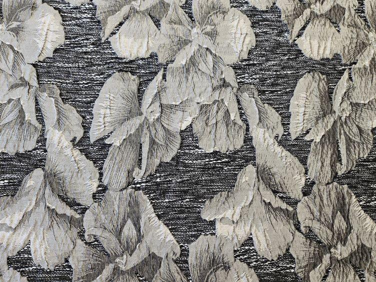 Grobgewobener Mantelstoff floral, schwarz/grau - 0