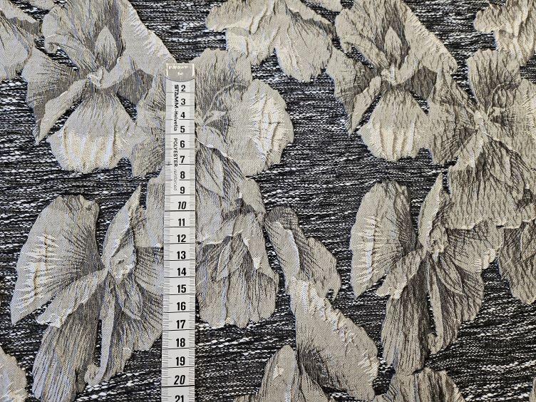 Grobgewobener Mantelstoff floral, schwarz/grau - 1