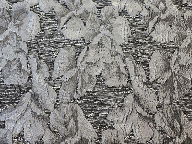 Grobgewobener Mantelstoff floral, schwarz - 0