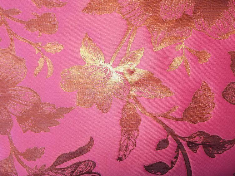 Jacquard Goldblumen auf pink - 0