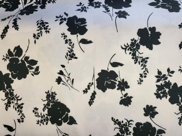 Baumwollsatin mit Blumenmuster schwarz/weiss - 0