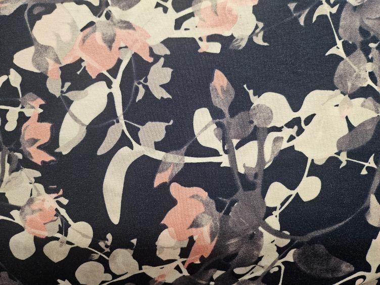 Viskose Jersey mit rosa Blumen blau - 0