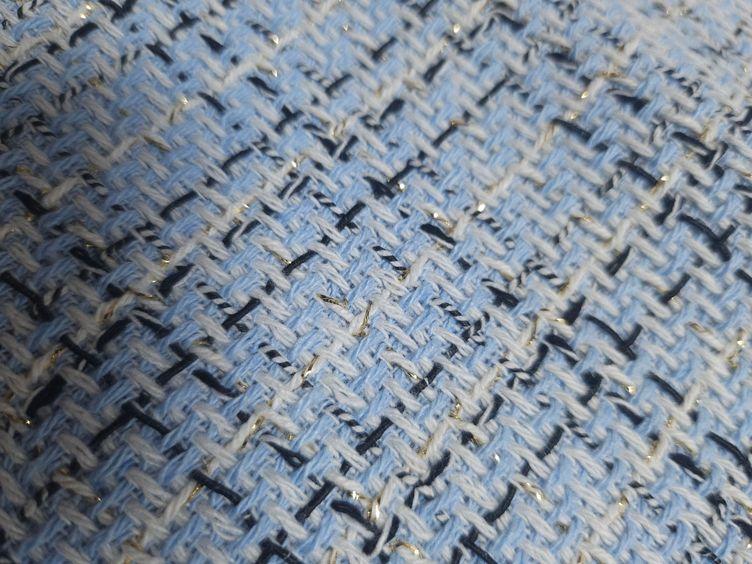 Boucle Karo mit Lurex, blau - 0