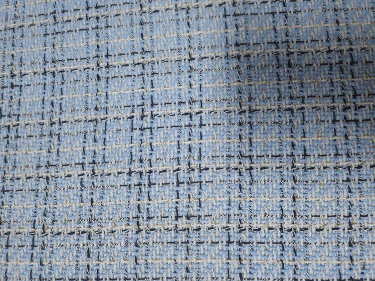 Boucle Karo mit Lurex, blau - 1