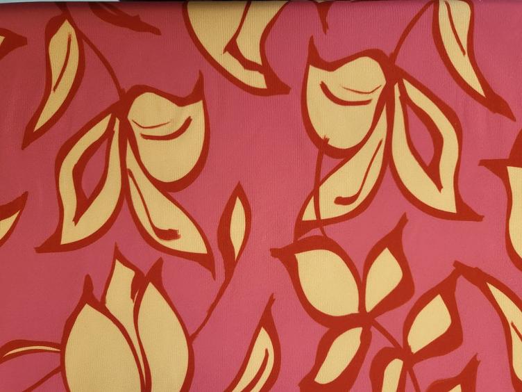 fester Jersey mit grossem Blumenprint pink/gelb - 0