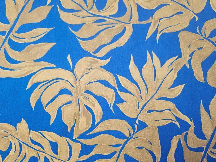 Baumwollstoff Blätter, blau - 0