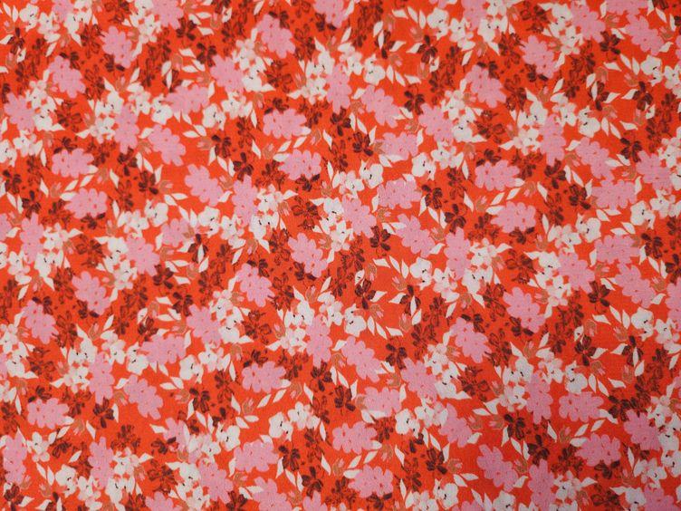 STOFFREST: Viskosestoff mit Blumenmuster, rot - 0