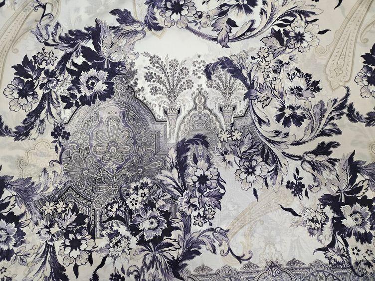 Baumwollstoff floral gemustert, blau - 0