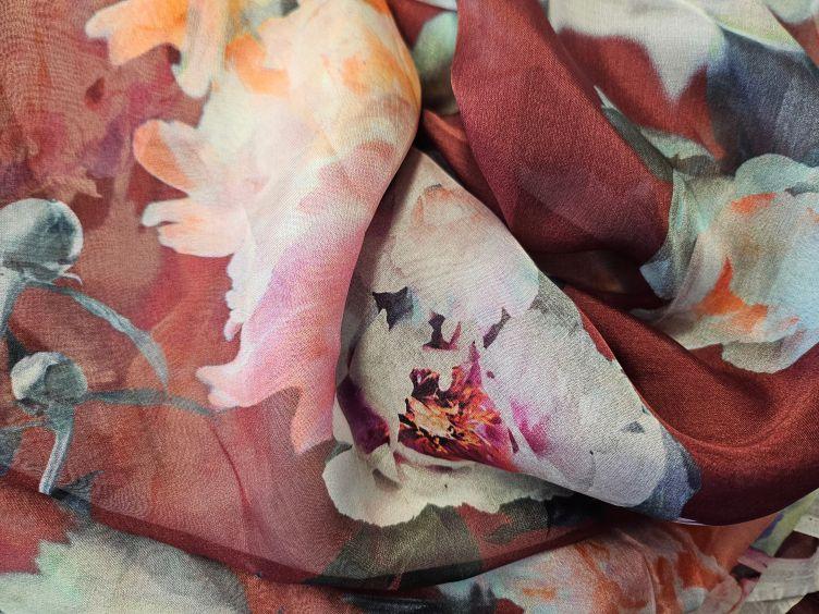 Seiden Chiffon floral, rot