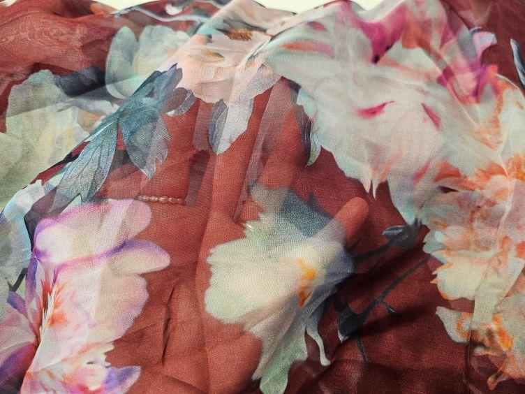 Seiden Chiffon floral, rot - 0