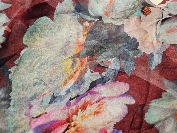 Seiden Chiffon floral, rot - 1
