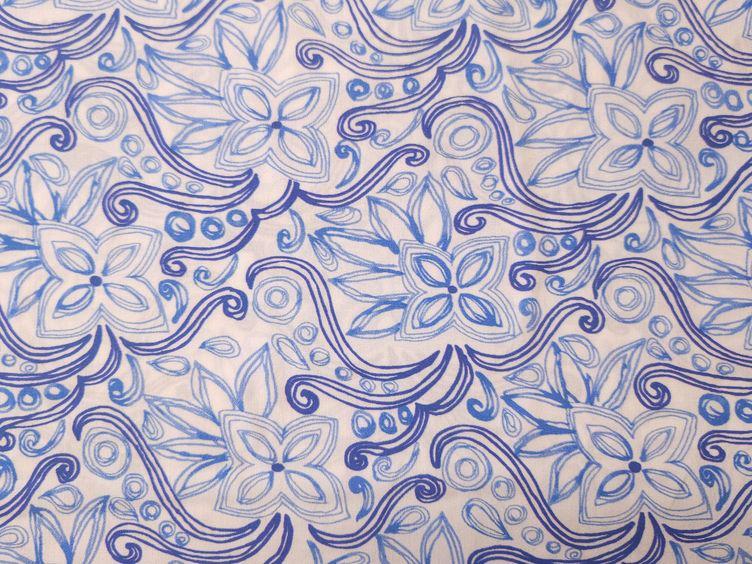 Tamado Baumwollstoff, weiss blau - 1