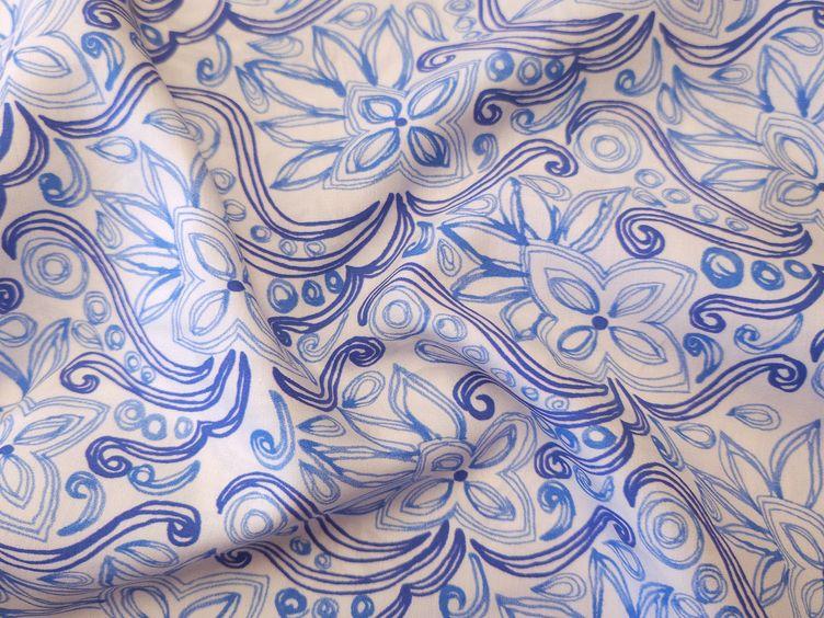 Tamado Baumwollstoff, weiss blau