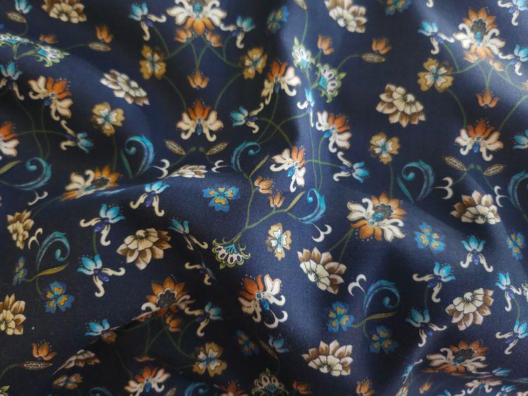 Tamando Baumwollstoff floral, dunkelblau