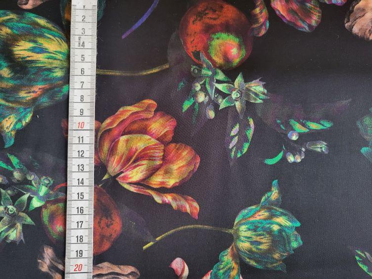 Satin Viskose floral schwarz - 0