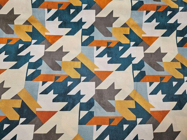 Viskose-Satin Stretch, grafisch petrol - 1