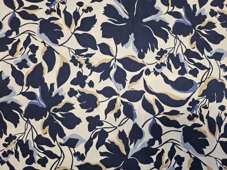 CO-Stretch Blumen, blau beige - 1