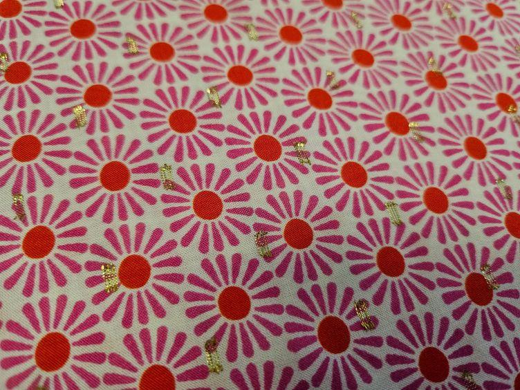 Viskose-Druck Blumen mit Lurex, rosa - 0