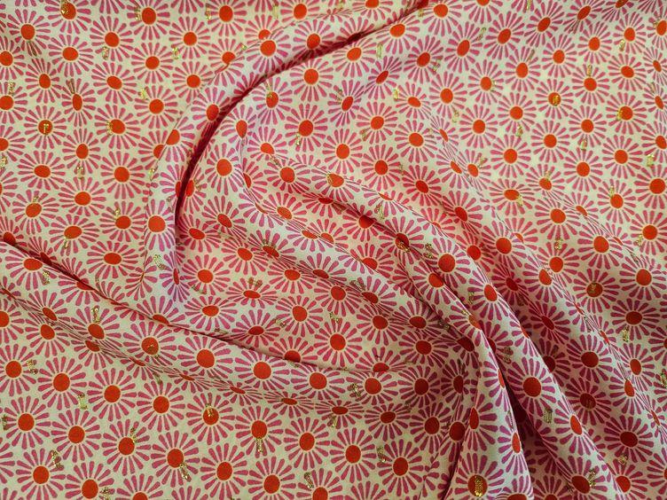 Viskose-Druck Blumen mit Lurex, rosa