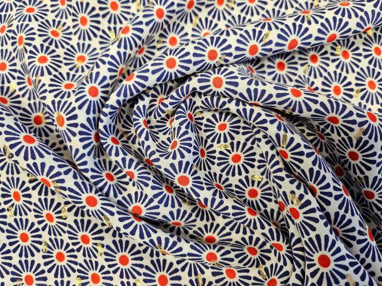 Viskose-Druck Blumen mit Lurex, blau