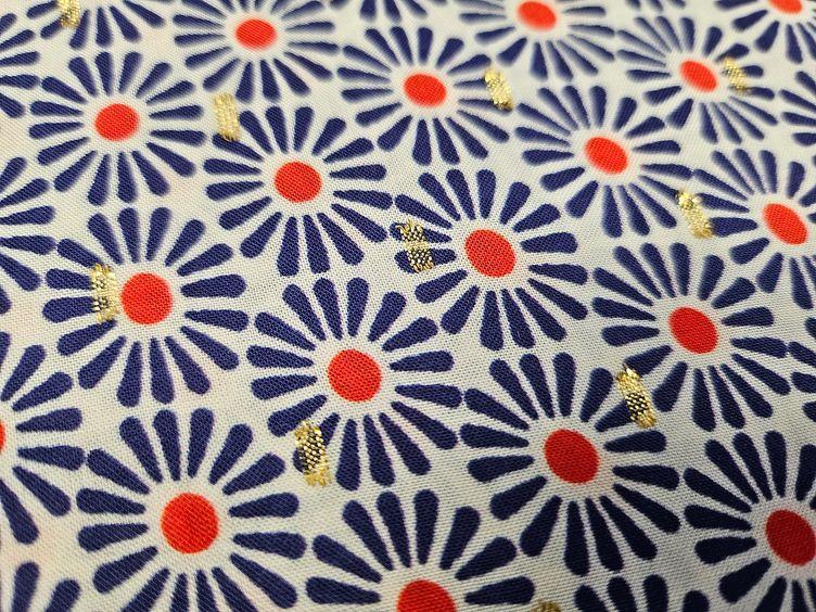 Viskose-Druck Blumen mit Lurex, blau - 1
