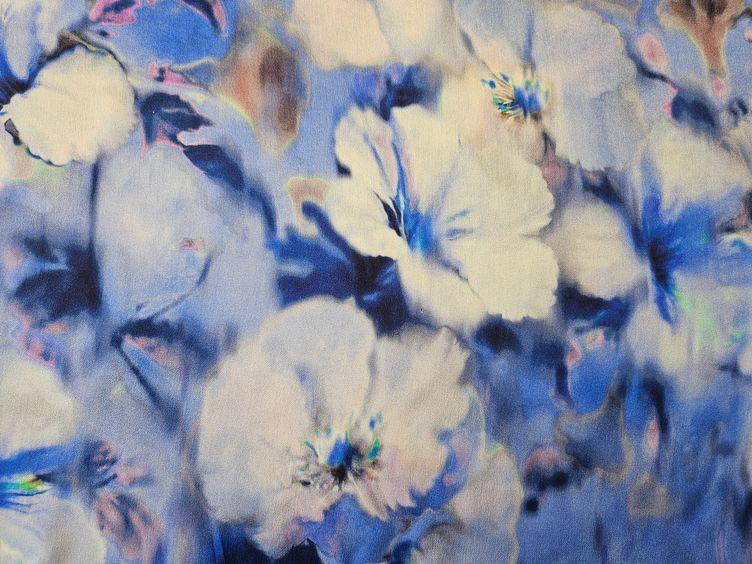 feine Satin-Seide bedruckt, blau - 0