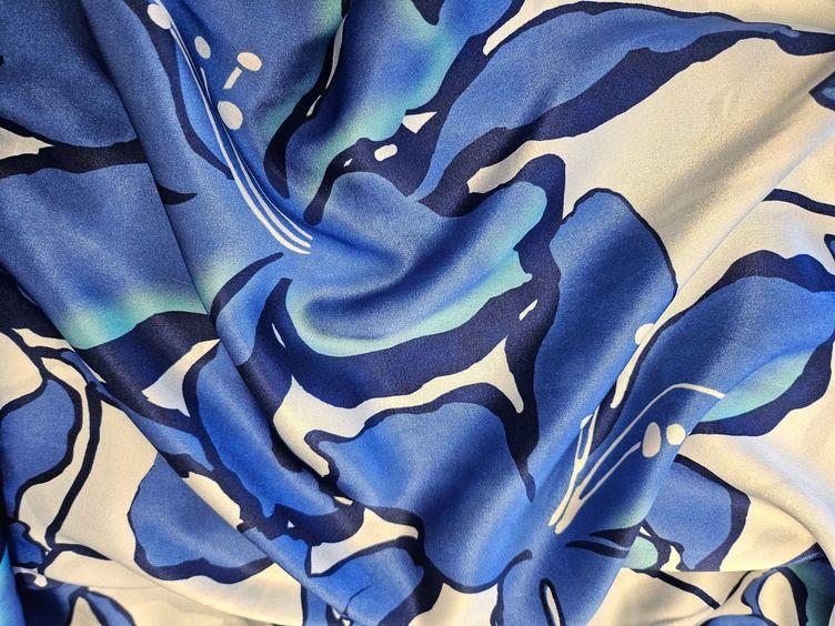 Satin-Seide Stretch bedruckt, blau