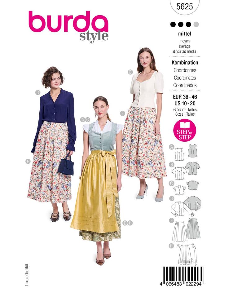 Dirndl Set mit Mieder, Blusen, Midi-Rock & Schürze