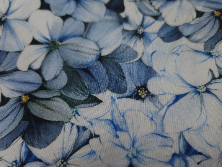 Viskosestoff Blumenmeer, blau - 0