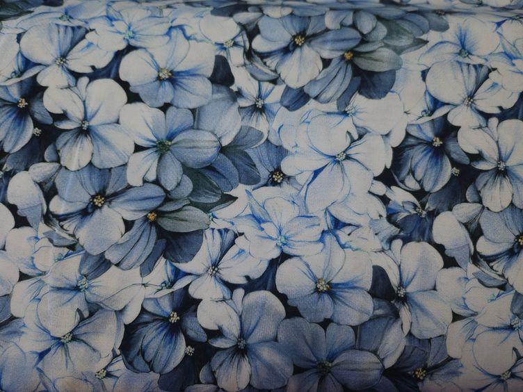 Viskosestoff Blumenmeer, blau - 1