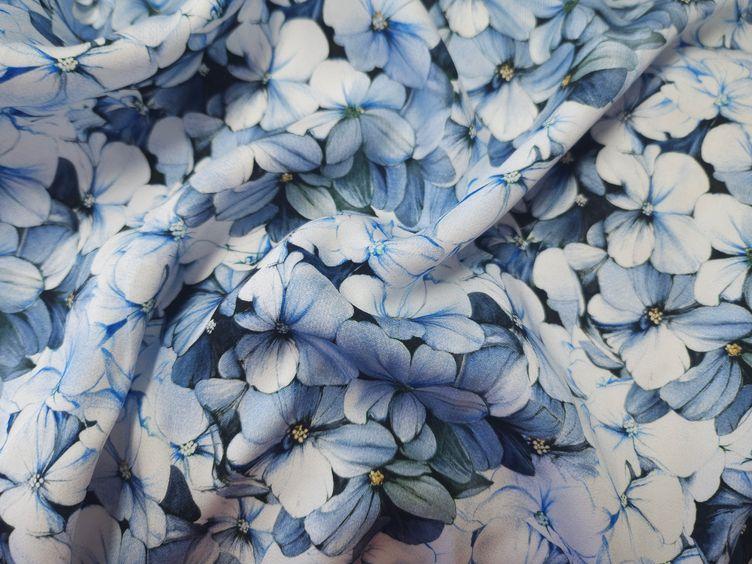 Viskosestoff Blumenmeer, blau