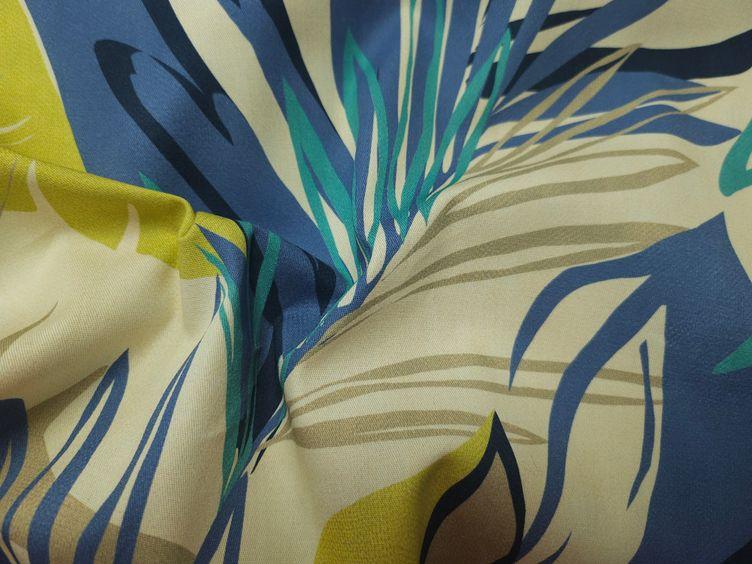 Baumwoll-Stretch Twill Blätter blau/grün