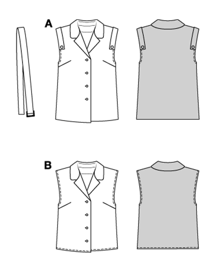 Westen mit Gürtel & Blusen mit kleinem Reverskragen - 1