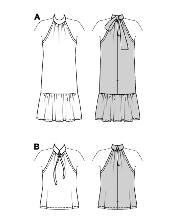Neckholder Kleid und Top mit Hemdkragen und Band - 0