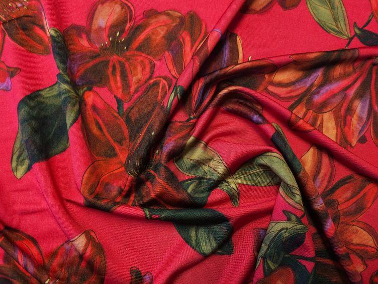 Viskosejersey mit Blumenprint, rot