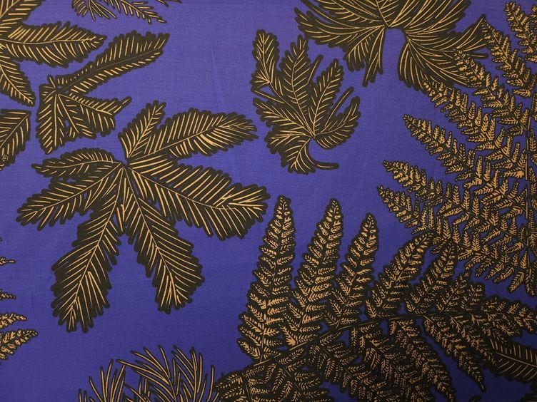 Viskosestoff mit Blättermuster, blau - 0