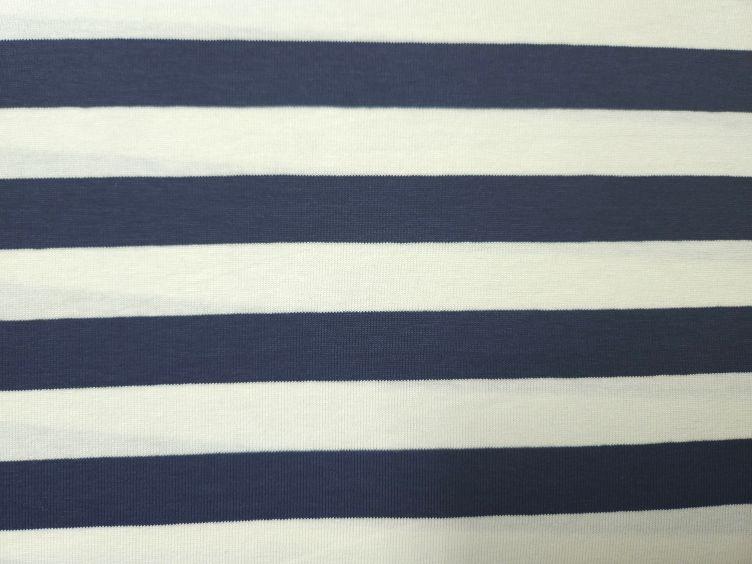 Viskosejersey gestreift, weiss blau - 1