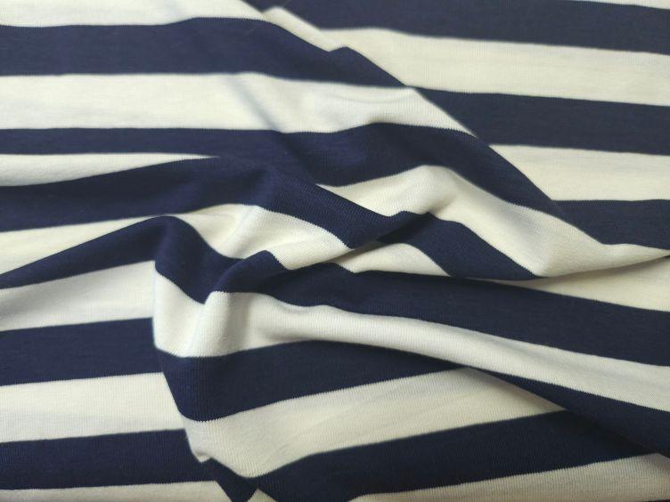 Viskosejersey gestreift, weiss blau