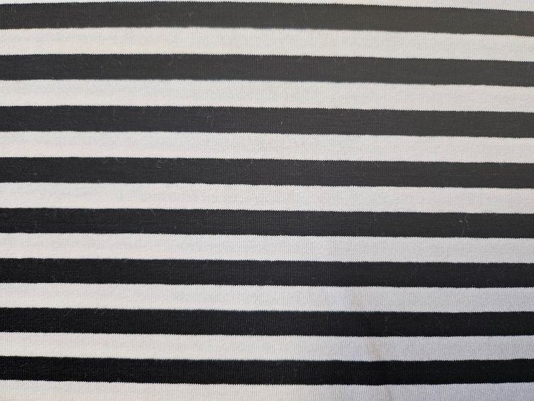 Viskosejersey gestreift, schwarz-weiss - 0