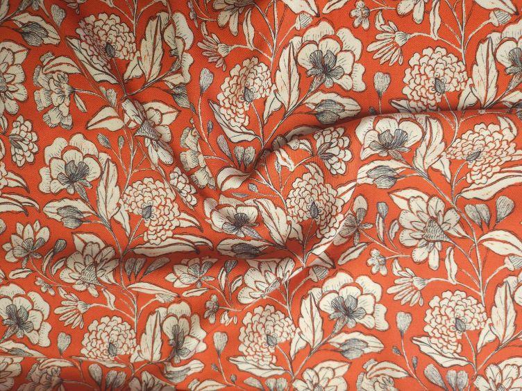 Viskosestoff Blumenranken, rot