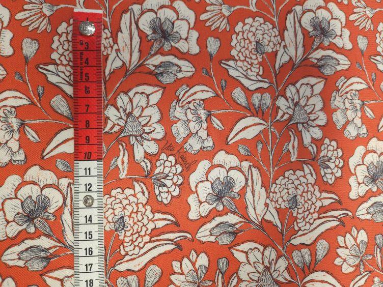 Viskosestoff Blumenranken, rot - 1