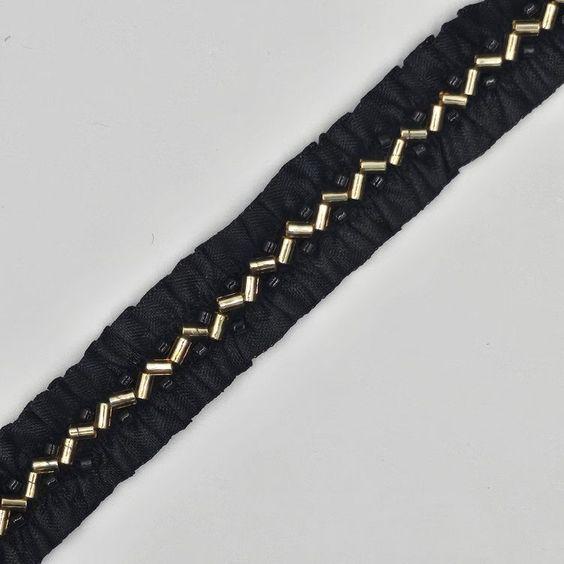 Elastische Borte 20mm, schwarz gold - 0