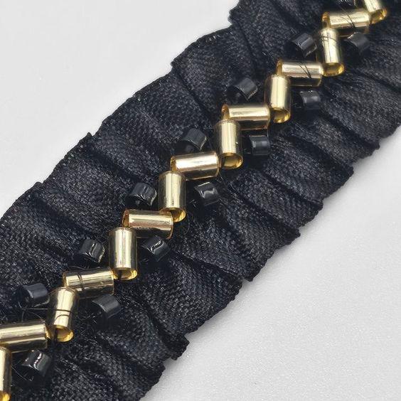 Elastische Borte 20mm, schwarz gold - 1