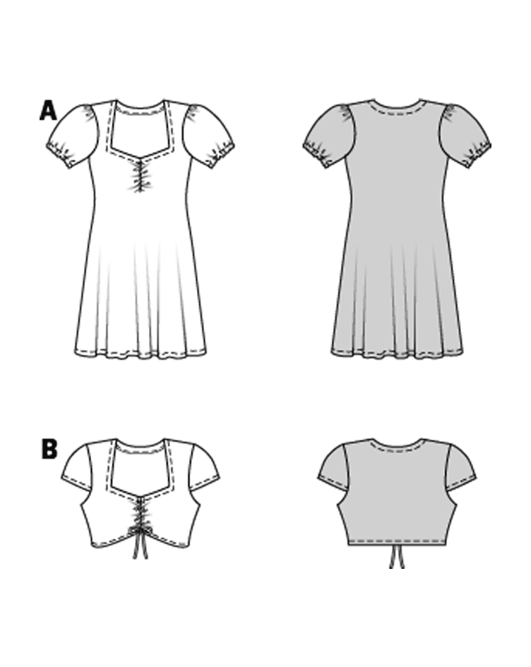 Kleid mit herzausschnitt und Puffärmeln, Top mit Tunnelzug und Kordel - 1