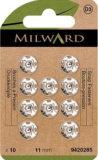 Milward green Druckknöpfe zum Annähen 11mm, silber & schwarz