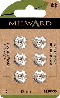 Milward green Druckknöpfe zum Annähen 13mm, schwarz & silber