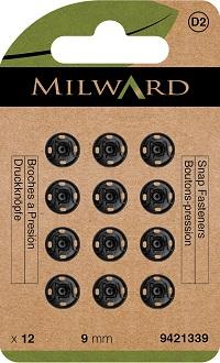 Milward green Druckknöpfe zum Annähen 9mm, silber & schwarz