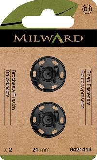 Milward green Druckknöpfe zum Annähen 21mm, silber & schwarz