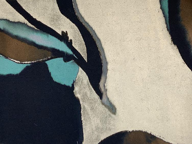 Viskosestoff mit grossflächigem Blätterprint beige/braun/hellblau - 0