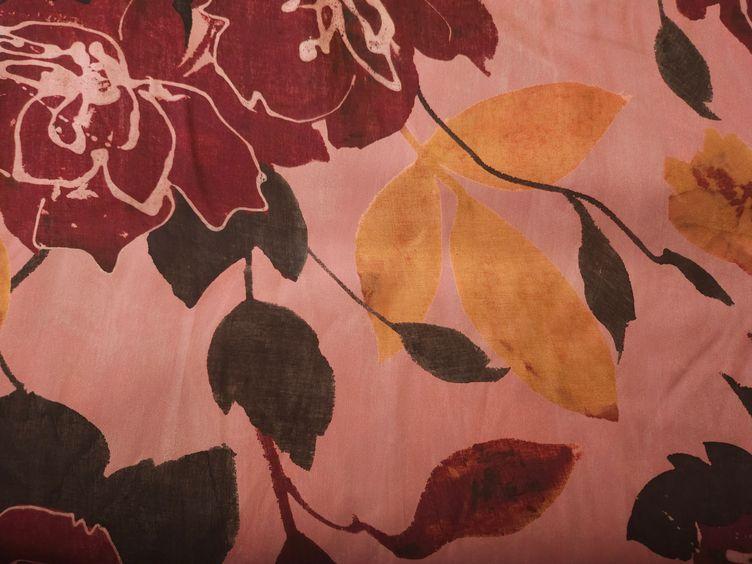 Poyestersatin Blumen, rot gold - 1